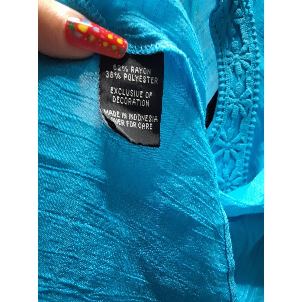 IN Studio Womens Turquoise Crochet V-Neck Tie Front Bell Sleeve Blouse Large - Picture 5 of 6